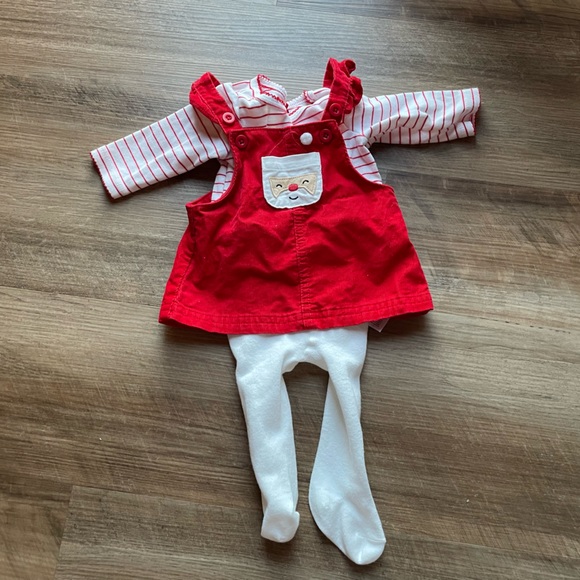 Christmas bundle newborn fleece footie pajamas & jumper dress EUC reindeer Santa - Picture 3 of 5